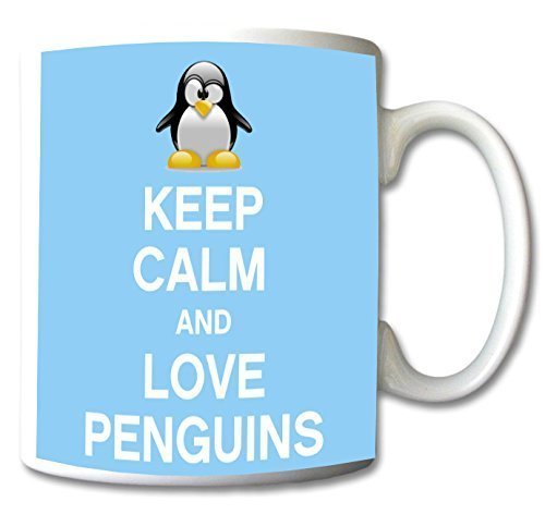 GrassVillageTM Keep Calm And Love Penguins Mug Cup Retro (Blu)