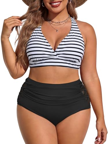 Image of American Trends Womens Plus Size Bikini Set - Tummy Control, High Waisted 2 Piece Swimsuits Bathing Suits