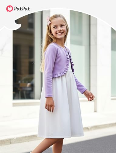 Image of PATPAT Girls Cardigan Bolero Size 4-12 Years Kids Knit Long Sleeve Ruffle Open Front Button Cover Up Cropped Tops for Girls
