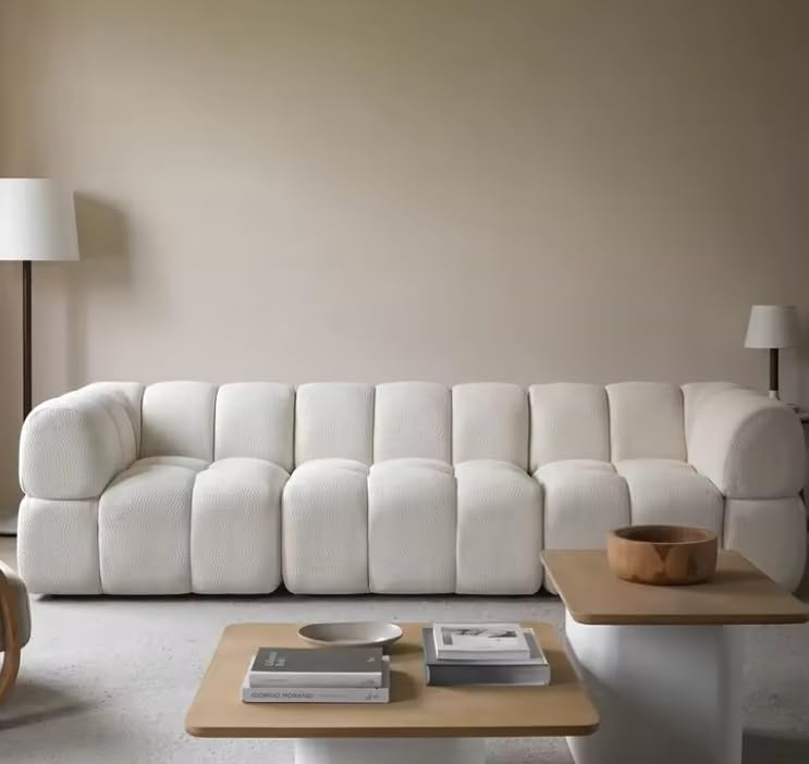 Ripple FURNITURE Modern Elegant Sectional Boucle Sofa, White