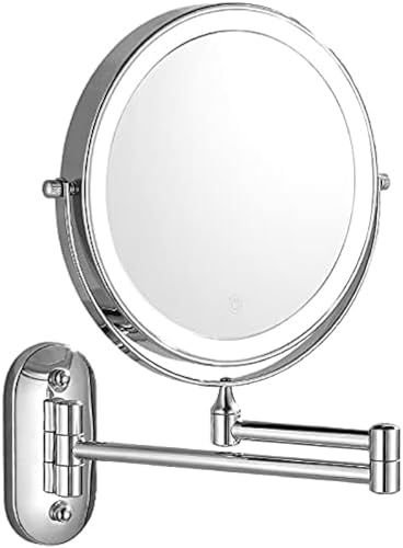 Espejo De Aumento con Luz De Pared X5 De 8 Pulgadas, Espejos De Maquillaje Led con 3 Modos De Color, Giratorio De 360 ​​°, Extensible, Recargable por USB,Plata,1x/5x,outstanding78