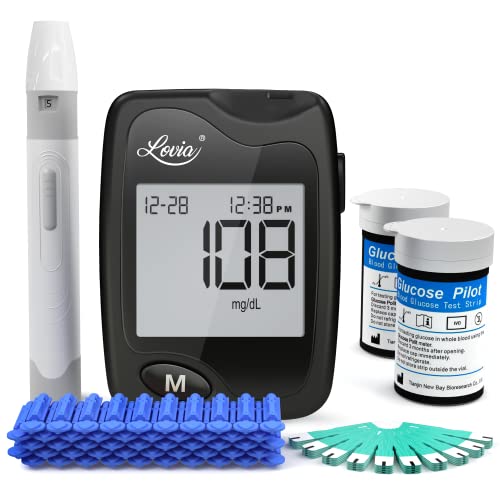 Diabetes Testing Kit – Lovia Care Blood Glucose Monitor Kit with 1 Glucose Meter, 50 Blood Sugar Test Strips, 50 Lancets, 1 Lancing Device and Carrying Case, Glucose Monitor No Coding