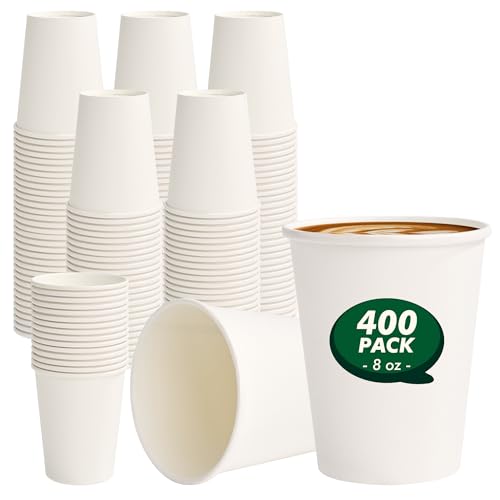 CELLURA 8 oz Paper Coffee Cups 400 Pack Disposable Hot Coffee Cup 8oz White To Go Cups for Coffee Hot Drinks Travel Parties Events