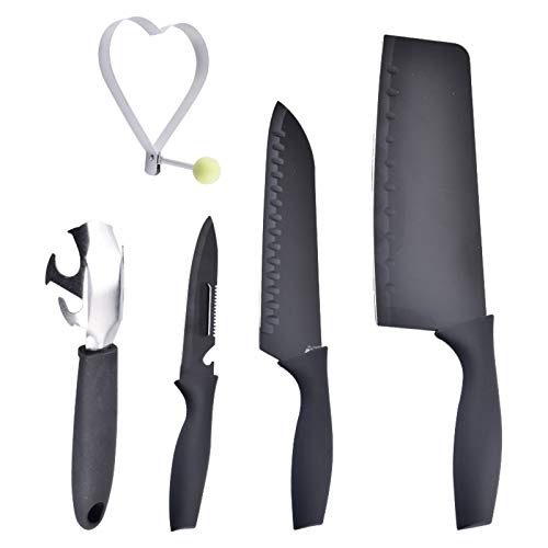 Xiao Yu Ensemble De Couteaux De Cuisine Professionnels | Appareils En Acier Inoxydable | Couteau De Chef Couperet À Viande Ensemble De Couteaux À Fruits Moule À Oeufs Frits (Color : Black)