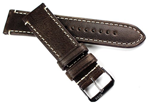 Bracelet montre militaire cuir marron foncé 22mm 24mm pour montre aviateur et marine rétro