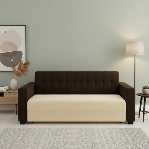 Image of FURNY Luxora 2 Seater Fabric Sofa Set (Dark Brown-Cream) with Velvet Finish | Durable Comfort | Ideal for Living Room | Breathable material