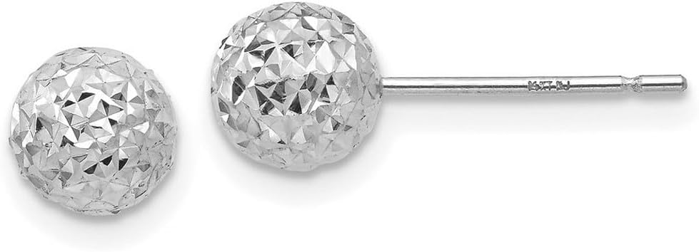 14k White Gold Polished 6mm Ball Post Earrings 6x6mm Wide Ball Earring for Women