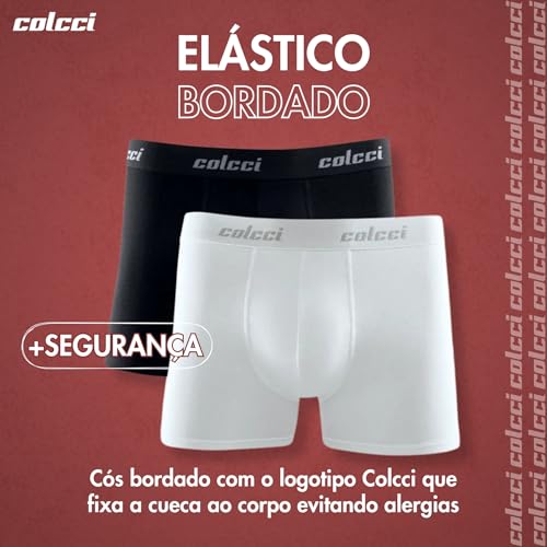 COLCCI Kit 2 Cueca Boxer Masculina Algodão Elástico Bordado Adulto, 1 Branco - 1 Preto, GG