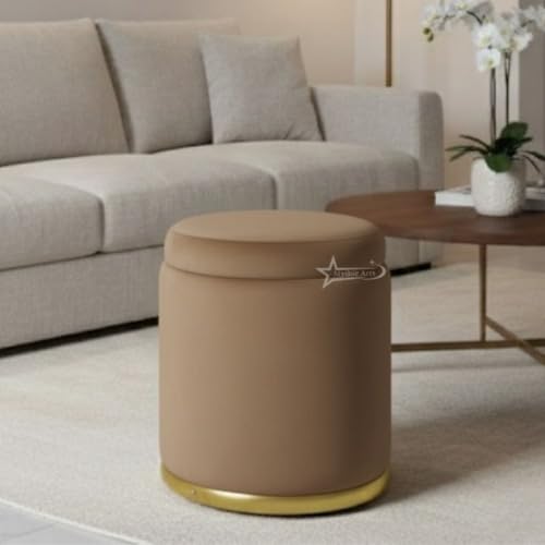 Image of Velvet Round Single Strip Ottoman Office Stool Foot Rest Stool Velvet Fabric Padded Seat Pouf Ottoman 16 X 16X 19 inch, in Round Shape for Living Room Coffee