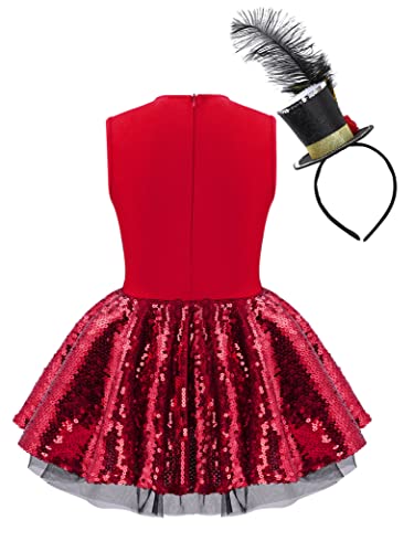 Vestido rojo para niña con lentejuelas para danza moderna miniatura 2