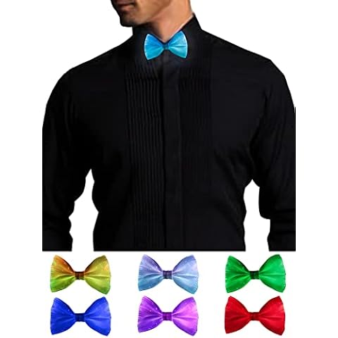 Light Up Bow Tie, Rechargeable - Normal Size LED Glowing Tie All Color Settings In One -Gift Box Included, White Fiber Optic, One size Cover