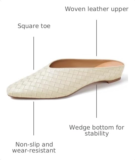 Image of Woven Mules for Women Slip on Comfortabke Metallic Slides Ladies Trendy Square Toe Hidden Wedge Mules