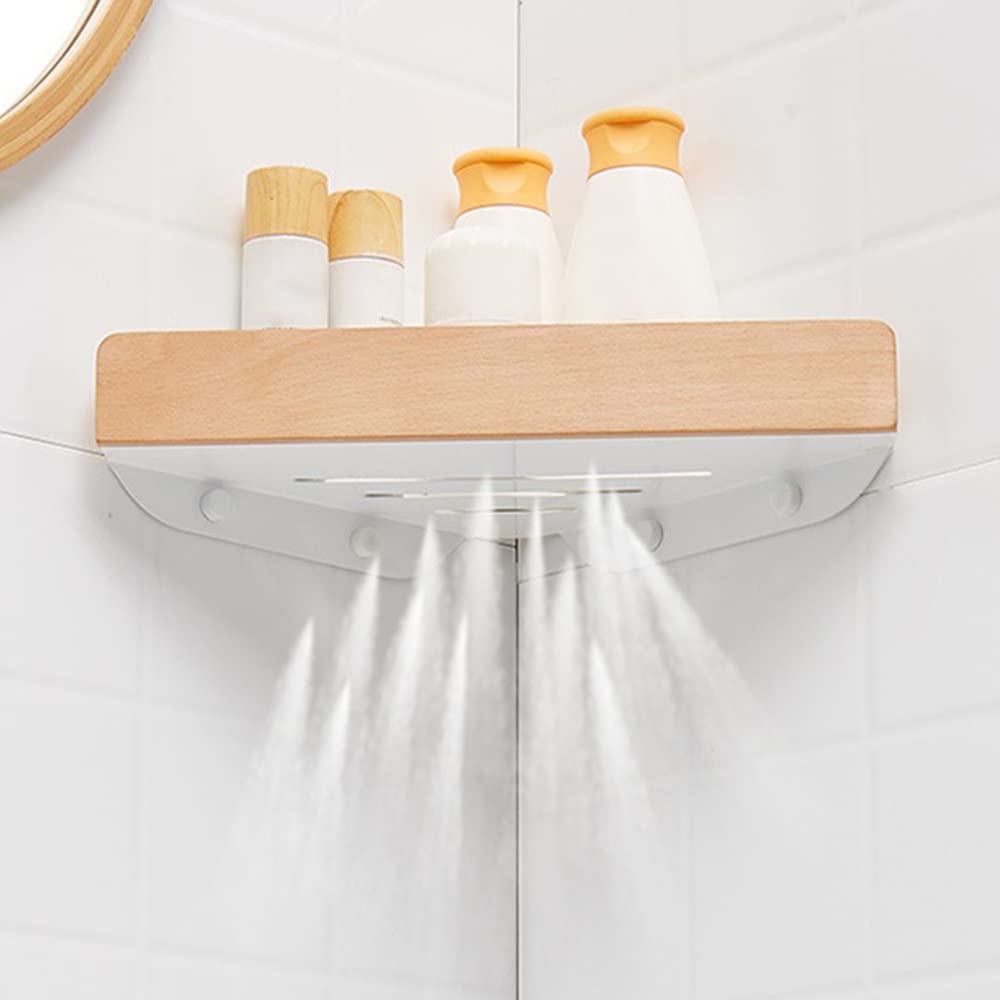 Étagère D'angle Triangulaire Pour Salle De Bain - À Ventouses Puissantes - En ABS Noir - 28x5 Cm