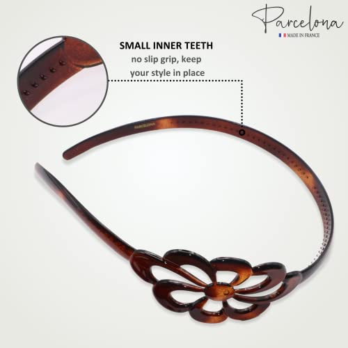 Parcelona French Wide Flower Tortoise Shell Brown Celluloid Acetate Hair Headband thumb #2