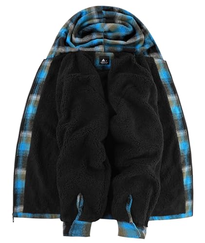 Image of SCODI Mens Flannel Hooded Jacket Fleece Sherpa Lined Zip Up Plaid Hoodies | Machine Wash, Outdoor Activities, Office, Casual, Warm Thick Shirt Jackets, Winter Coat, Heavyweight Sweatshirt, 4 Pockets