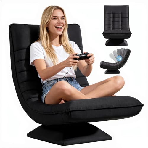 Asukale Sessel Wohnzimmer Verstellbare Rückenlehne, 360° Drehbar Leinen Bodenstuhl, Keine Montage Erforderlich Gaming Bodensofa Klappbar, 150kg Belastbarkeit Relaxsessel, Lesesessel, Schwarz