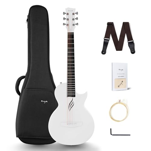 Enya Nova Go Carbon Fiber Travel Acoustic Guitar | 1/2 Size Lightweight Moisture-Proof Guitara | Adult & Beginner Portable Guitar with Gig Bag & Accessories (White)