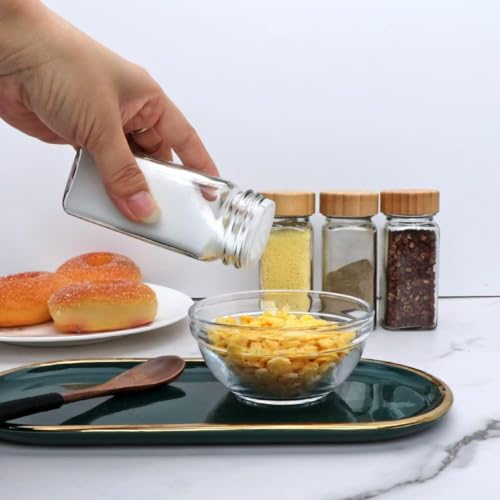 Image of VILON 120ml Glass Spice Jars with Airtight Bamboo Lids - Set of 12 Square Seasoning Containers - Premium Spice Organizer with Shaker Lids - Clear Glass Kitchen Storage Jars