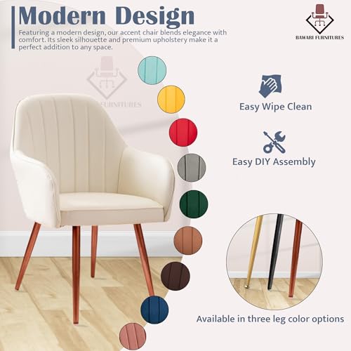 Image of Set of 2 Accent Chair for Living Room | Modern Armchair in Soft Velvet Fabric with Sturdy Legs | Premium Chair for Home Living Room Bedroom Restaurent | (Bronze Legs, White)