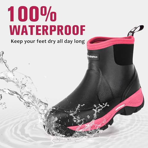 Image of WOVENPAK Women's Rubber Garden Boots, Ankle Rain Boots with Steel Shank, Waterproof Insulated Yard Gardening Shoes for Mud Working Outdoor Size 6-11