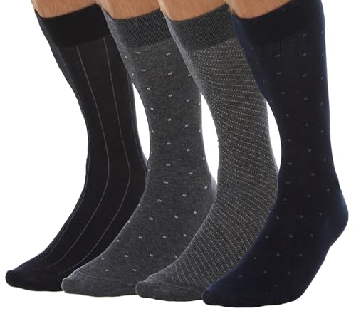 Men's Dress Socks - 4 Pair Pack Classic Patterns Soft and Lightweight Cotton Comfort assorted colors shoe size 7-13