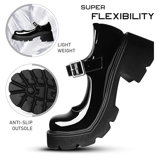 AOSPHIRAYLIAN Mary Janes Platform Mary Janes for Women Round Toe Dress Shoes for Women Ankle Strap Chunky Heel Uniform Women's Pumps3