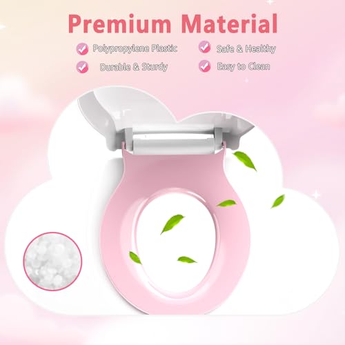 Image of Aunsffer Toddler Toilet Seat with Potty Training Seat Round 16.5inch, 2 in 1 Toilet Seat for Family Built-in Baby Seat Removable, Soft Close + Easy Clean, PP Safe Material, Pink
