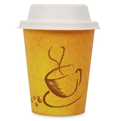 Image of (250 ml,Yellow, 8 Oz- Pack of 25-Piece Paper Disposable Cup with lid(100% Biodegradable) Ecofriendly, Safe & Hygienic for Juice,Coffee,Tea,Home,Office,Party & Wedding Events