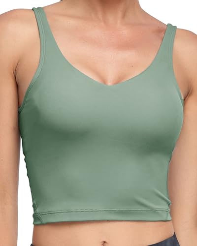 Image of Oalka Sports Bra Womens Longline Padded Crop Yoga Tank Tops