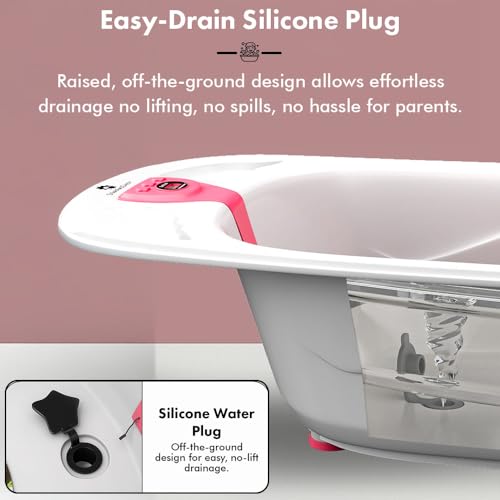 Image of StarAndDaisy Baby Bath tub for 0 to 5 Years with Temperature Sensor /Bath Tub for Kids with Anti-Slip Legs /Bathtub for Baby with Baby Bather Without Wheel(White-Pink)