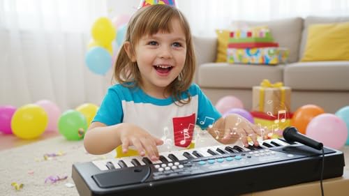 Image of Kids Piano Keyboard with Mic, type C USB cable | 37 Keys, 8 Rhythms, 8 Tones, 6 Demo Songs, 4 Percussions | Recording & Playback | Portable Educational Music Toy for 2-10 Years Boys Girls