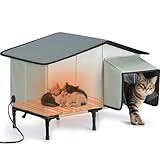 Heated Cat House Outdoor Cat House Insulated Large Elevated Weatherproof Feral Cat Shelter with Heated Pad, All-Round Insulated Cotton and Aluminum Foil Cat Shelter for Winter
