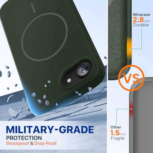 Image of Miracase Magnetic for iPhone 17e Case & iPhone 16e Case, [Soft Anti-Scratch Microfiber Lining], Compatible with MagSafe, Silicone Shockproof Protection Phone Case for iPhone 17e /16e, Dark Green