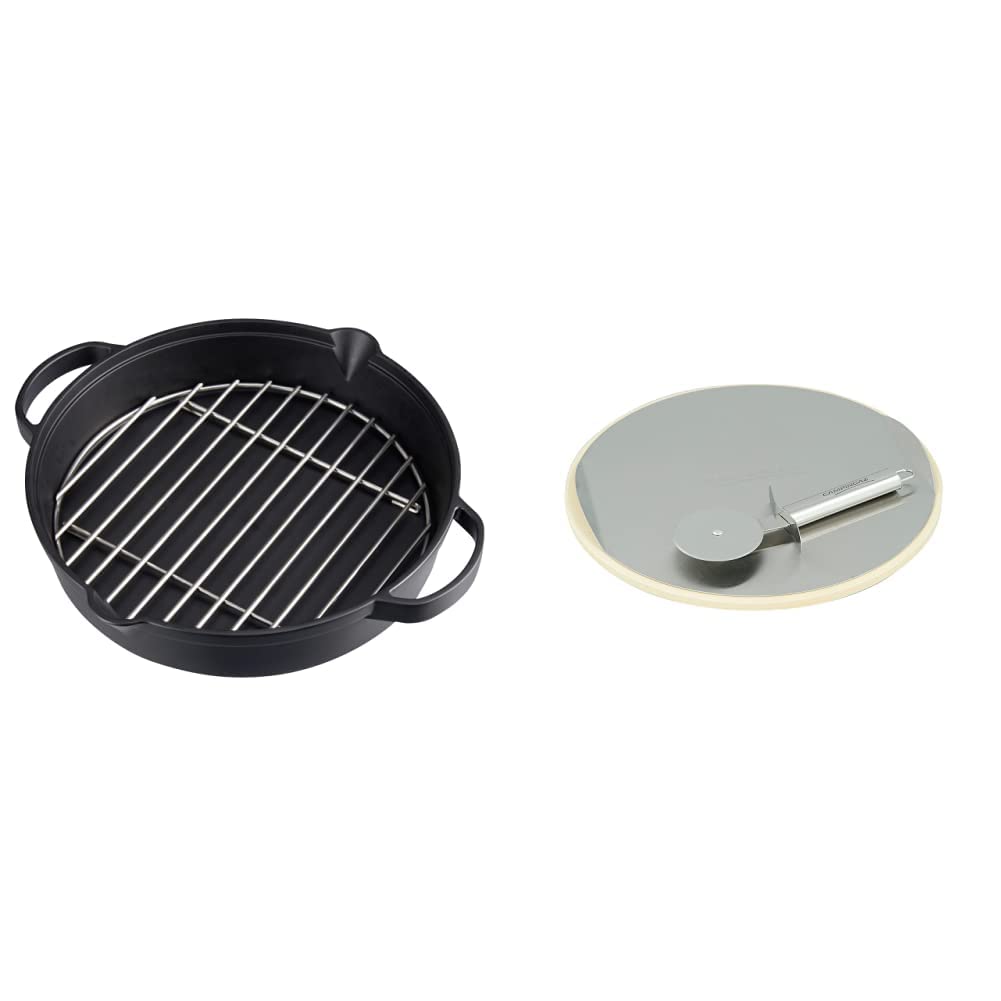 Campingaz Padella in Ghisa con Griglia in Acciaio Inossidabile, Pentola Larga e Rotonda per BBQ & Culinary Modular Pietra Rotella Taglia Pizza, Argento, 32.96 x 4.76 x 33.56 cm