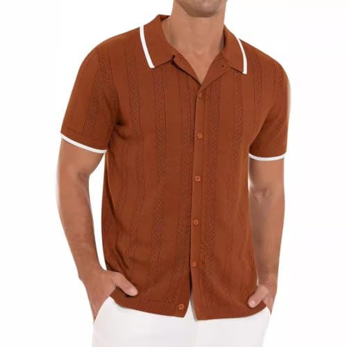 Polo homme à manches courtes en maille ajourée et style cubain respirant pour l'été