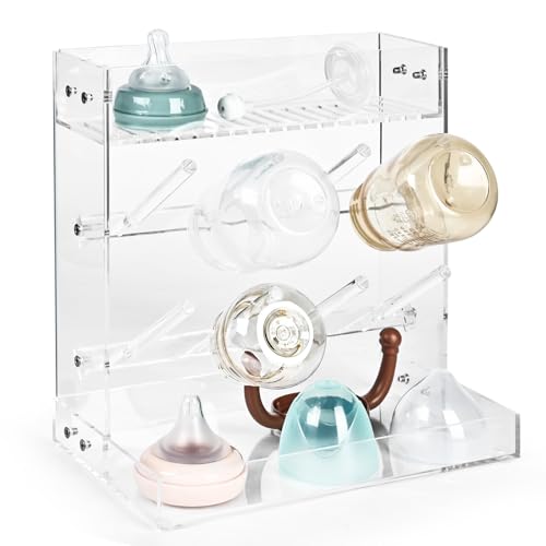 Image of TAINESS Acrylic Baby Bottle Drying Rack Vertical Bottle Dryer Space Saving for Kitchen Countertop Bottle Dryer Storage Holder for Baby Bottles, Teats, Covers, Cups, Pump Parts