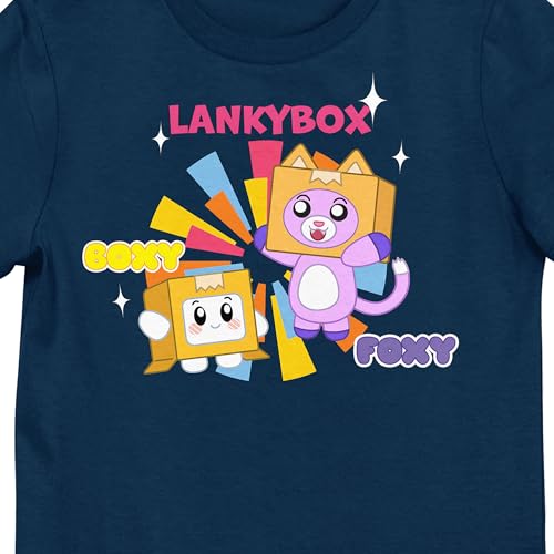 Bioworld LankyBox Boxy & Foxy Logo Crew Neck Short Sleeve Youth Girl's Navy T-Shirt2
