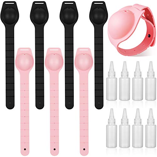 8 Pieces Hand Sanitizer Dispensing Bracelet Silicone Wearable Liquid Dispenser Refillable Wristband with 8 Pointed Squeeze Bottle for Kids Adults, 15 ml