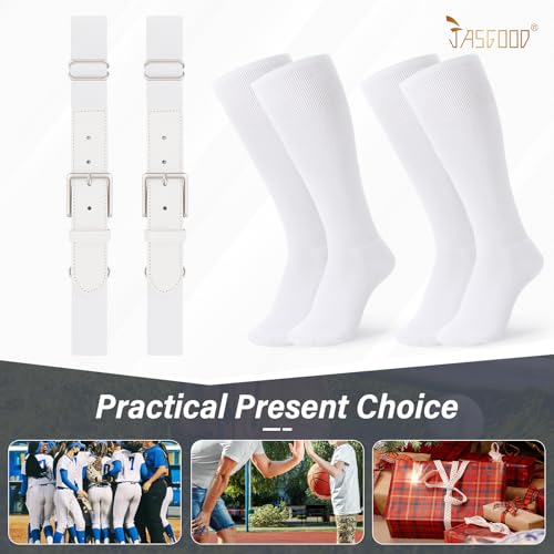 Image of JASGOOD 2 Pack Baseball Socks and Belt Combo Set Softball Socks and Belts Elastic Waist Belt for Youth and Adult Boys