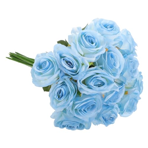 PATIKIL 15Pcs Rosas Falsas, Rosas Artificiales Flores Rosas Artificiales Rosas de Seda con Tallos Largos Aspecto Real Tacto Real Ramo para Decoración del Hogar Mesa Boda, Azul Degradado