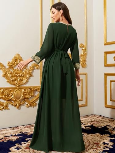 Aibaow Muslim Evening Dress Dubai Style Green Kaftan L Floral Embroidery  Turkish Moroccan Dress : Amazon.com.be: Fashion