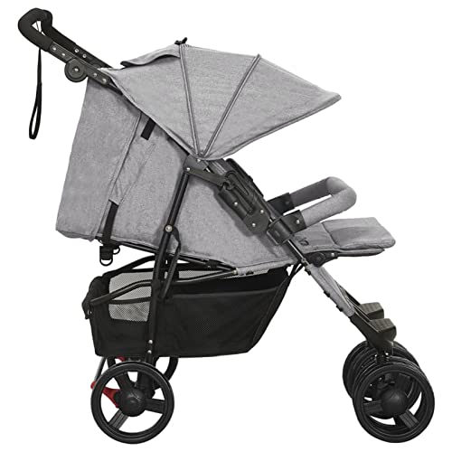 Geschwisterwagen, MOONAIRY Zwillingskinderwagen, Geschwisterbuggy, Double Stroller, Doppelkinderwagen, Hellgrau Stahl