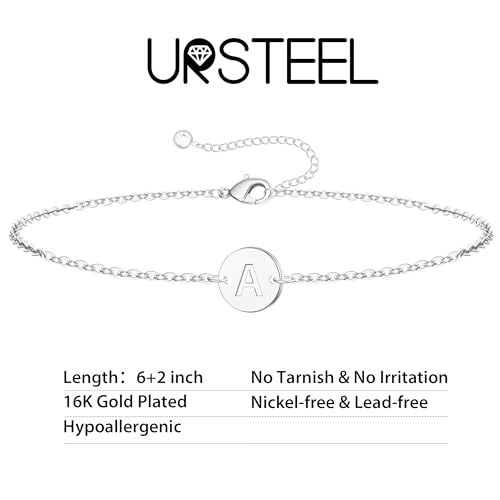 Image of Ursteel Gold Initial Bracelet for Women Trendy - Gifts for Kids Teen Girls, Personalized A-Z Letter Cute Bracelet for Women, Dainty Gold Coin Disc Womens Jewelry Gifts