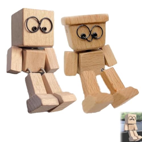 Schuddend houten manbeeldje, handgemaakte auto-ornamenten actiefiguur, grappige Bobblehead auto-dashboard decor, moderne creatieve bureaubladen, kleine nerdy poppen voor thuiskantoor, autodecoratie (B