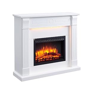 BALDERIA Chimenea eléctrica de pie Hikaru | Efecto de Llama 3D | Calentador, Calefacción de 2000 W | Iluminación Ambiental LED | Control Remoto, Temporizador y termostato | Blanco
