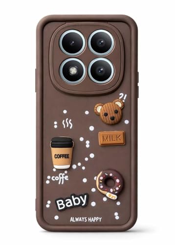 Image of Bintage Ball Bear| Donut| Milk Cake| Baby| Coffee Rubber Case Full Body & Camera Protection Back Cover Compatible for REDMI Note 14 Pro 5G - Brown