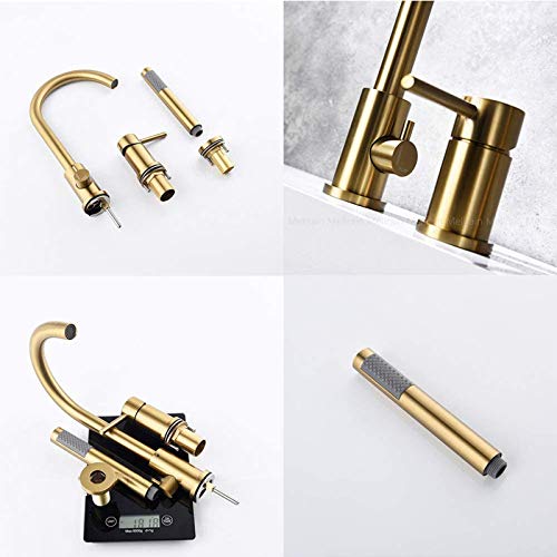 Widespread Bathtub Faucet, Brass Tub Filler Faucet With Handheld Shower, Deck Mounted 3 Holes Tub Faucet, Bathroom Mixer Faucet Set,Brushed Gold #TOP5