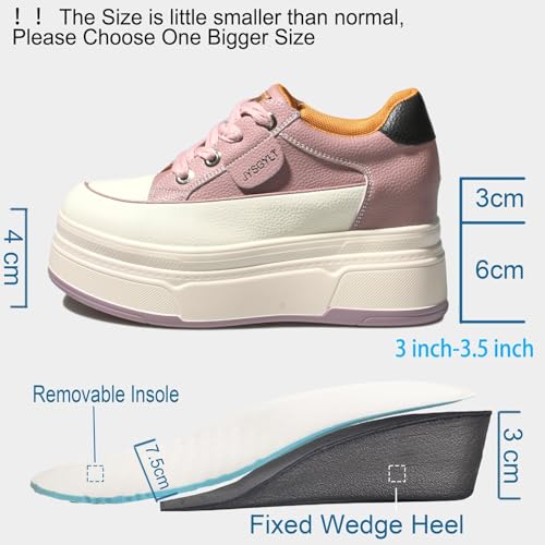 Image of Platform Sneakers For Women - (3 inch-3.5 inch )6cm Heel & 3cm Inner Lift, Comfortable Cushioned Arch Support, Non-Slip Casual Walking Shoes, Microfiber Leather Platform Shoes White Black Red Yellow