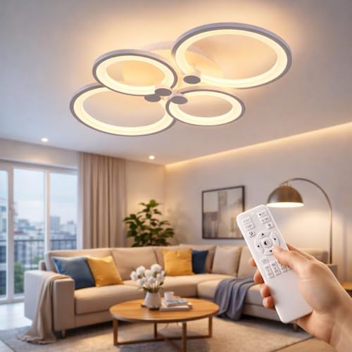 Image of PANCA Ceiling Light for Hall, Minimalist LED Light for Room, Surface Lights, Fancy Lights for Living Room, Chandelier Light, Roof Lights, False Ceiling Light (4 Ring LED Light)