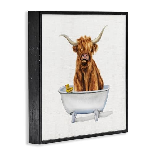 Image of Stupell Industries 'Shaggy Country Cattle in Tub', Framed Giclee Art, Black, 24 x 24 Inches, Easy to Hang and Sturdy, Made in USA, by Donna Brooks